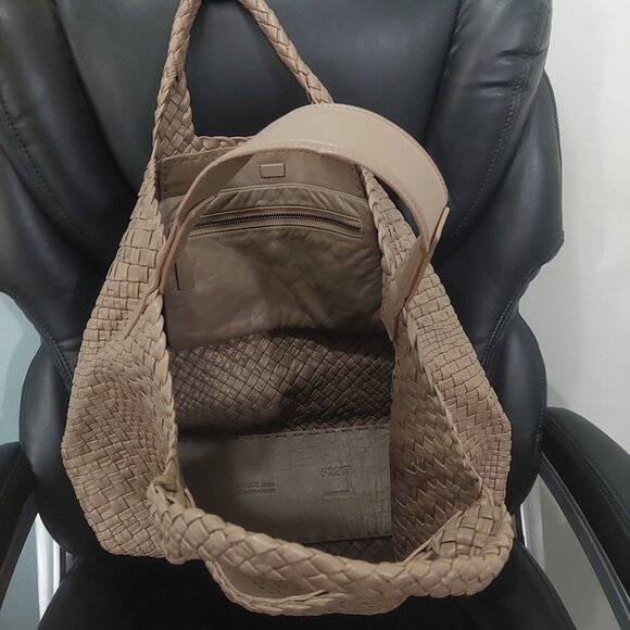 Rare Style Falor Taupe Woven Leather Shoulder Strap & Handles Tote Bag EUC LN - Picture 1 of 5